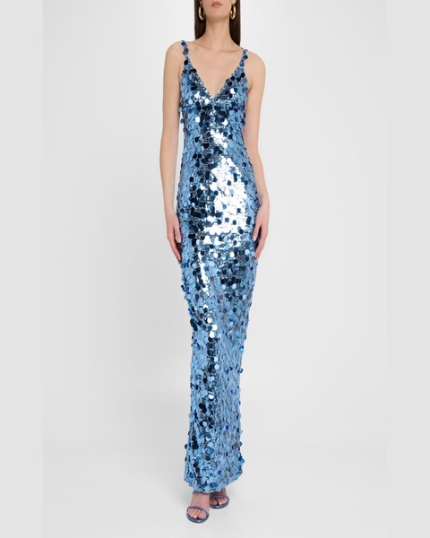 Allegra Deep V-Neck Sequin Column Gown