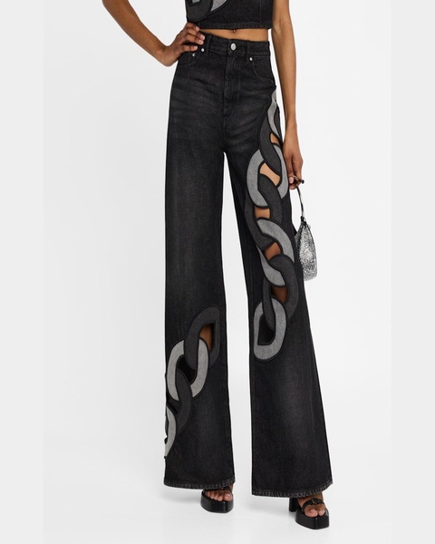 Chain Cutout Wide-Leg Jeans