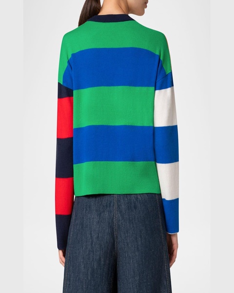 Colorblock Striped Boxy Cashmere-Wool Sweater