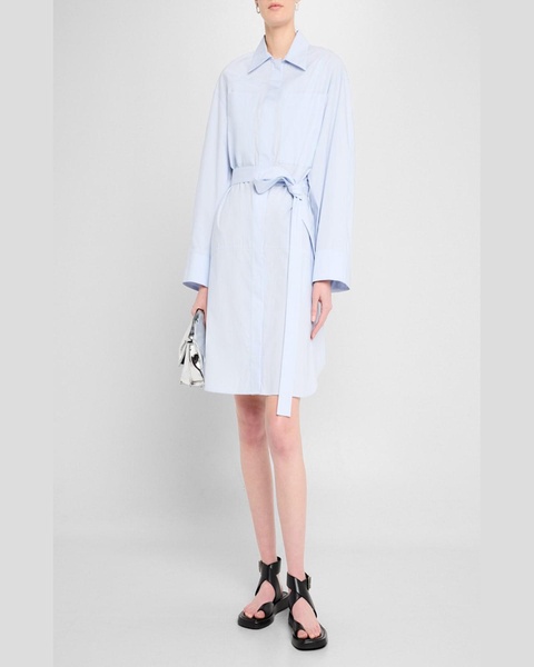 Long-Sleeve Belted Cotton Shirtdress