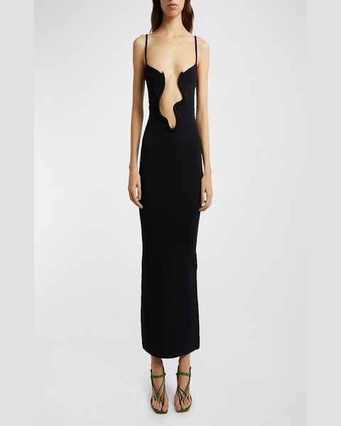 Salacia Plunging Wavy U-Ring Sleeveless Maxi Dress