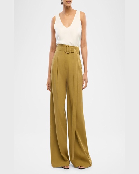Belted Wide-Leg Tab-Hem Trousers