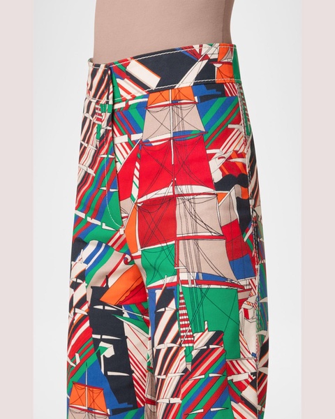 Chieko Denim Sea Clipper Print Cropped Pants
