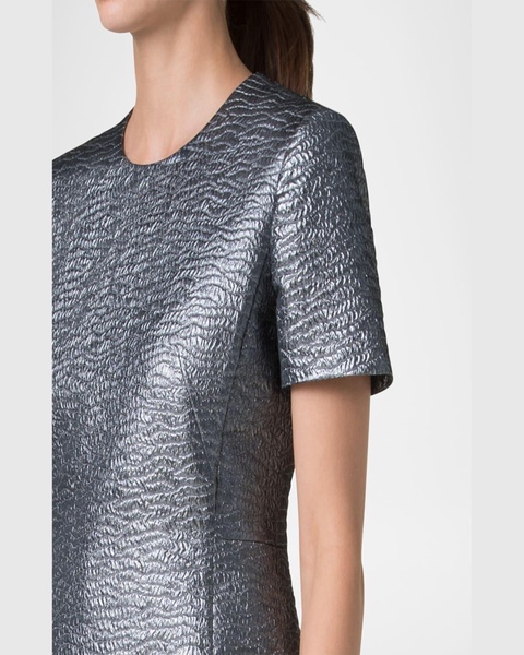 Textured Silk Short-Sleeve Dress
