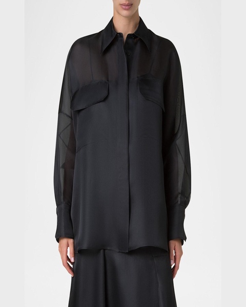 Oversized Button Down Silk Organza Blouse
