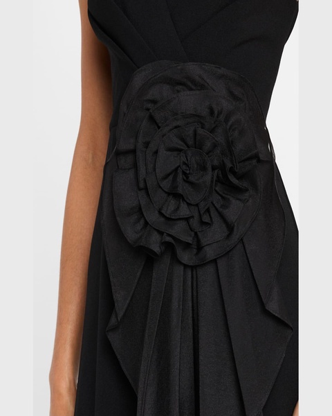 Draped High-Low Knit Crepe Midi Dress