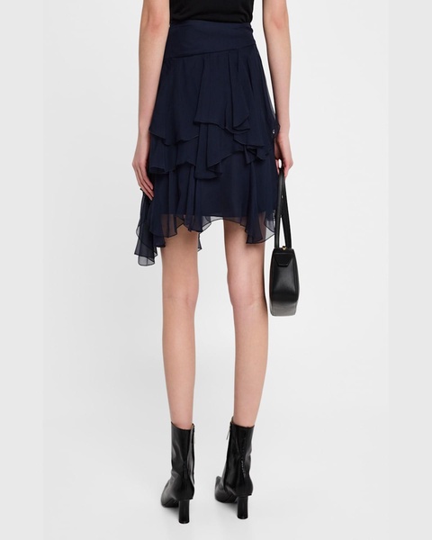 Asymmetric Tiered Silk Ruffle Mini Skirt