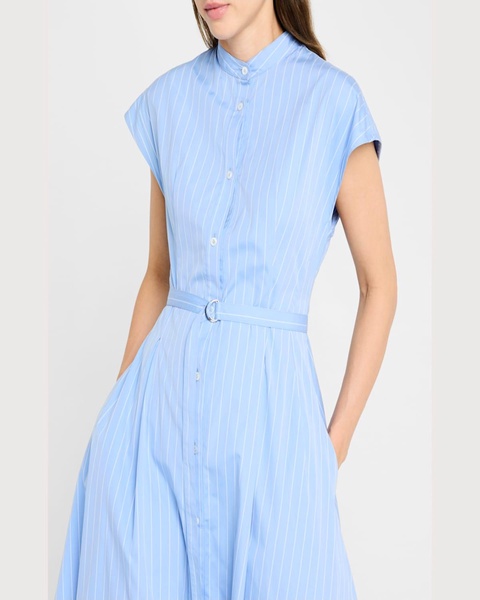 Dejeuner Striped Poplin Cap-Sleeve Midi Shirtdress With Belt