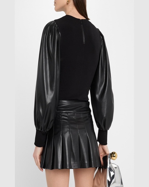 Latoria Crewneck Top with Vegan Leather Sleeves