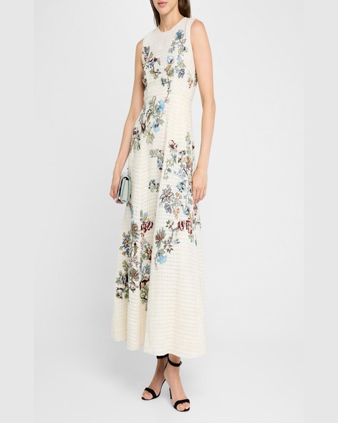 Eloise Embroidered Basketweave Tweed Maxi Dress