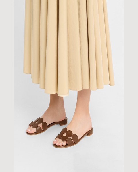 Circle-Cut Leather Flat Slide Sandals