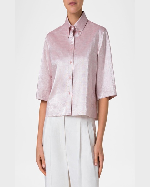 Cotton Linen Button-Front Blouse