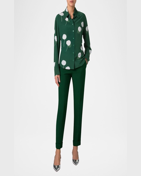 Windflower Print Silk Crepe Blouse