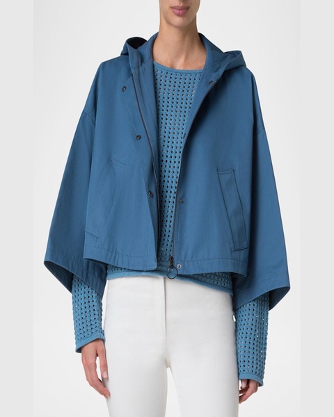 Bracelet-Sleeve Cotton Gabardine Hooded Car Coat