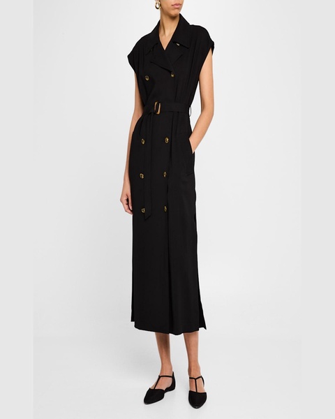 Double-Breasted Stretch Crepe Trench Dress