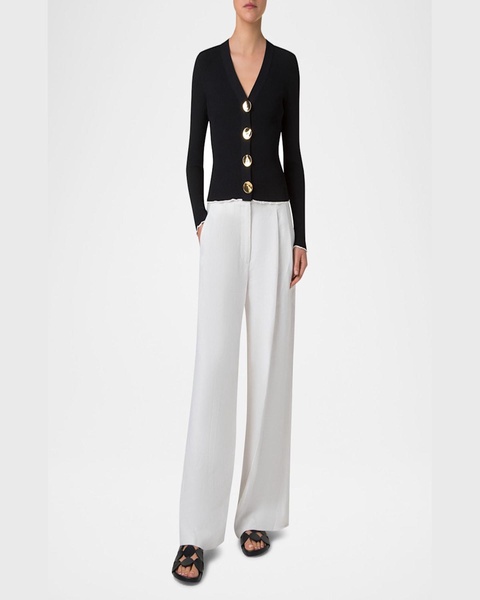 V-Neck Viscose Stretch Rib Cardigan
