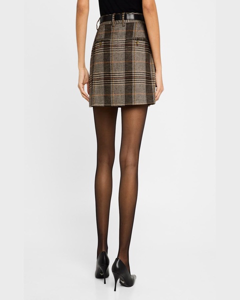 Plaid-Print Tailored Mini Skirt