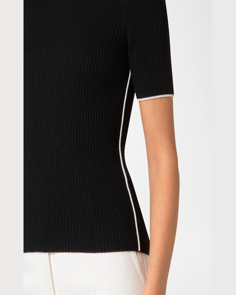 Contrast Piping Short-Sleeve Rib Sweater