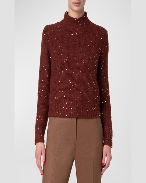 Mock-Neck Sequin Wool-Cashmere Sweater