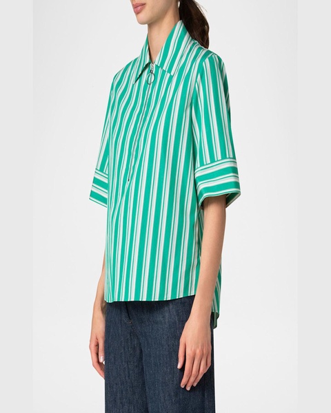 Deck Chair Stripe Zip-Front Poplin Blouse