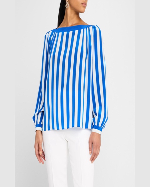 Striped Silk Long-Sleeve Blouse