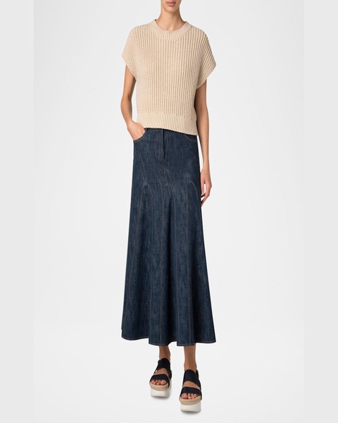 Mixed-Media Colorblock Short-Sleeve Sweater