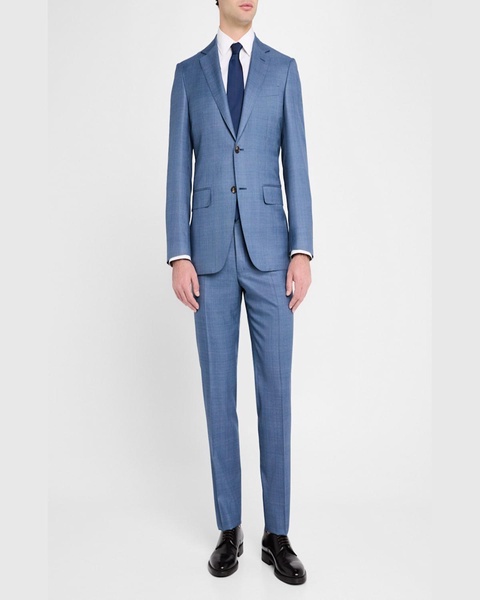 Men's Wool-Silk Windowpane Suit