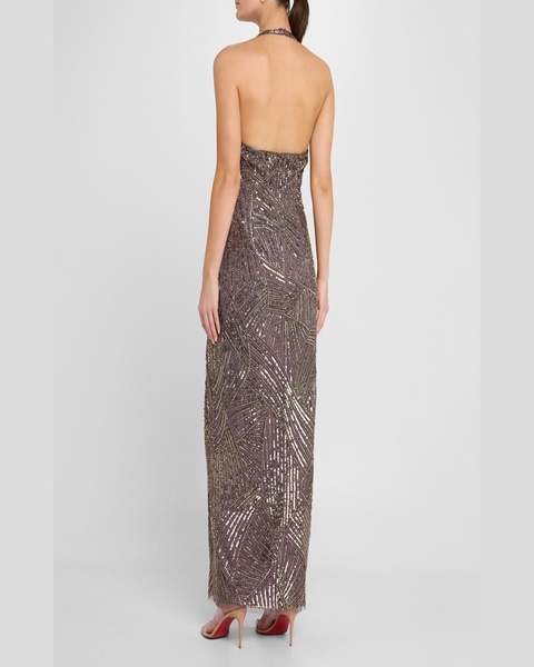 Beaded Side-Slit Halter Gown