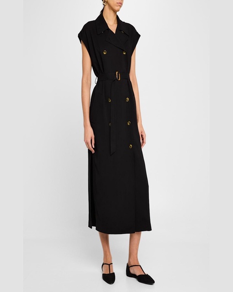 Double-Breasted Stretch Crepe Trench Dress