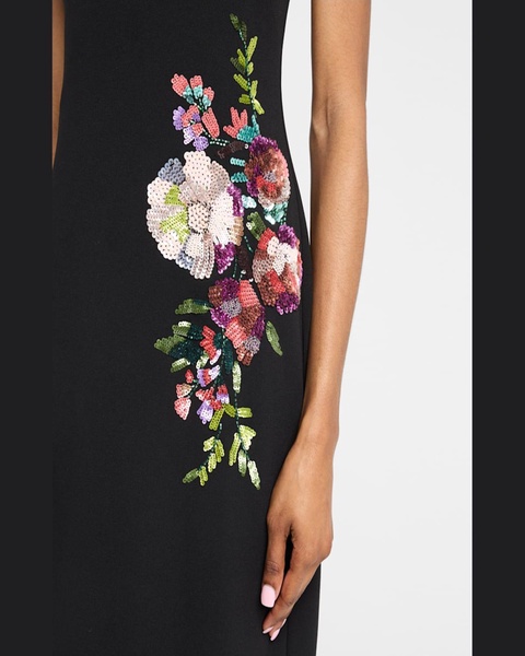Sequin Floral Crepe Midi Dress