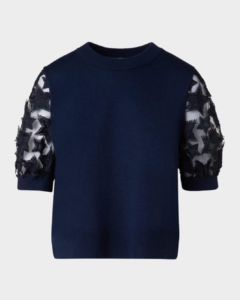 3D Star Embroidered Short-Sleeve Knit Sweater