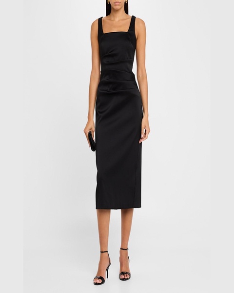 Square-Neck Stretch Mikado Midi Dress