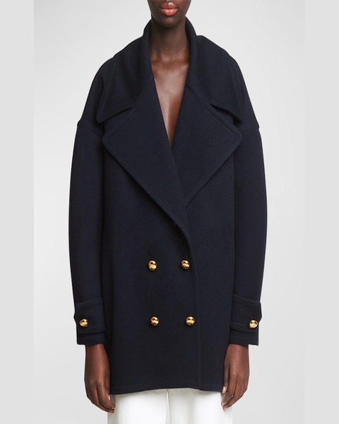 Pebble Double-Breasted Wool Peacoat