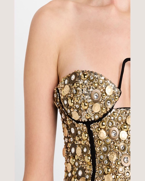 Strapless Crystal Button Embellished Crop Bustier