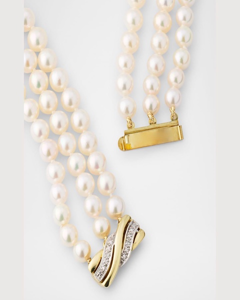 14K Yellow Gold 3-Row Graduated Akoya Pearl Necklace, 19.5"L