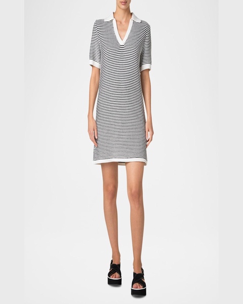 Chunky Tweed Knit Mini Polo Dress