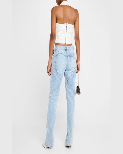 Flower Corsage Zip-Hem Skinny-Leg Jeans