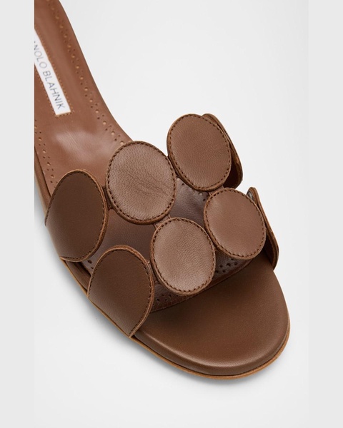 Circle-Cut Leather Flat Slide Sandals