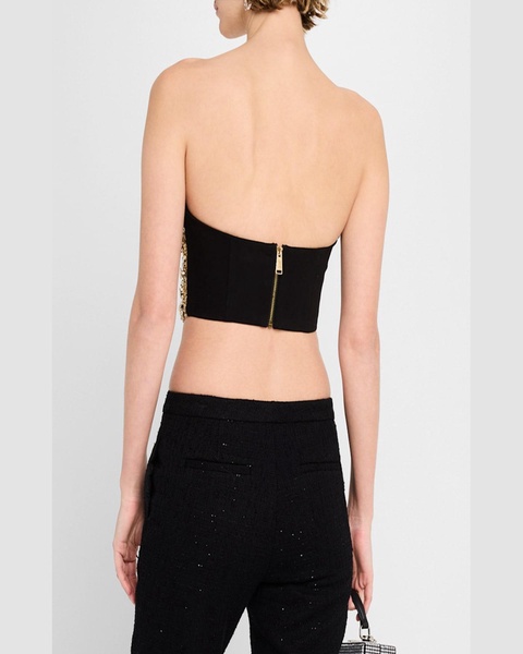 Strapless Crystal Button Embellished Crop Bustier