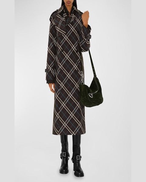 Snug Check-Print Long Trench Coat