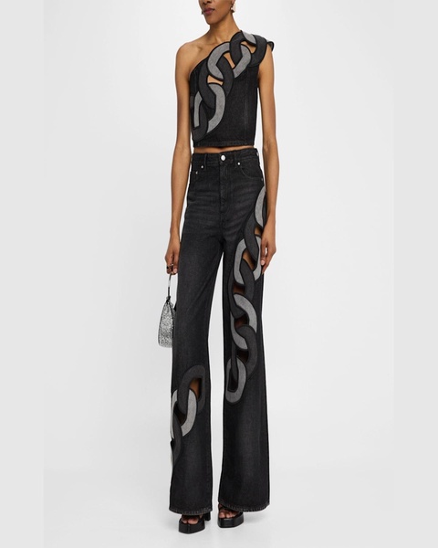 Chain Cutout Wide-Leg Jeans