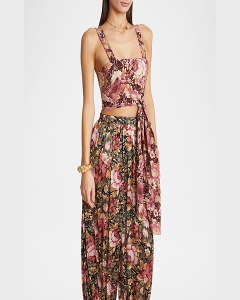 Rose Print Cropped Silk Top
