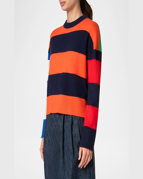 Colorblock Striped Boxy Cashmere-Wool Sweater