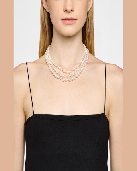 14K Yellow Gold 3-Row Graduated Akoya Pearl Necklace, 19.5"L