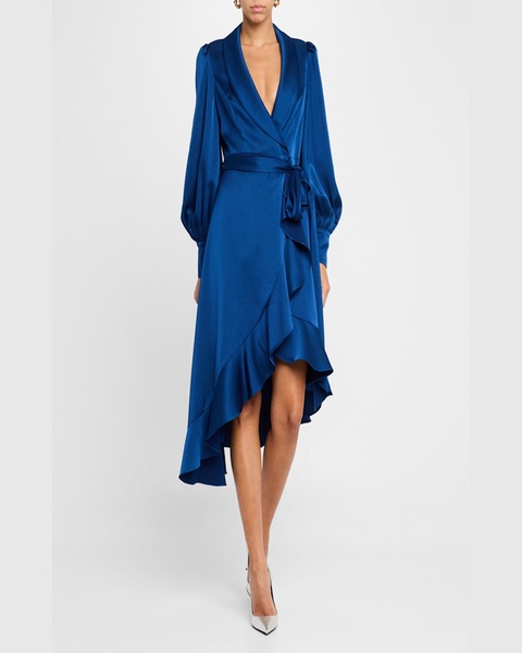 High-Low Crepe Back Satin Midi Wrap Dress