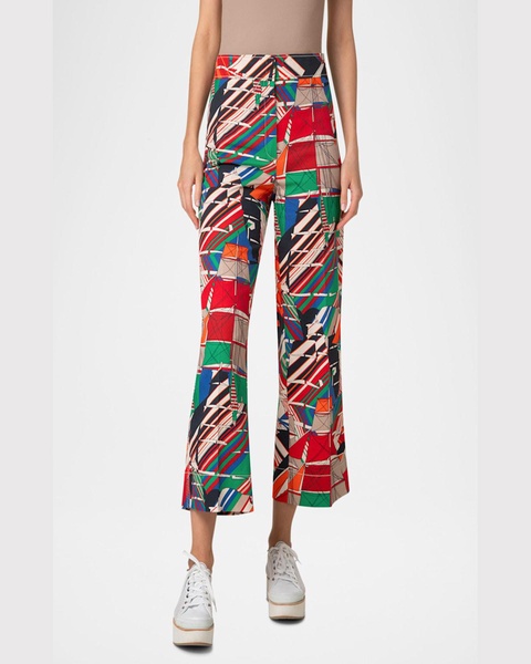 Chieko Denim Sea Clipper Print Cropped Pants