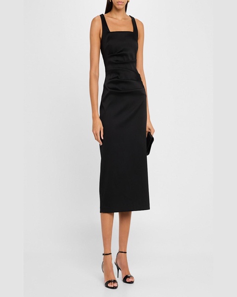 Square-Neck Stretch Mikado Midi Dress