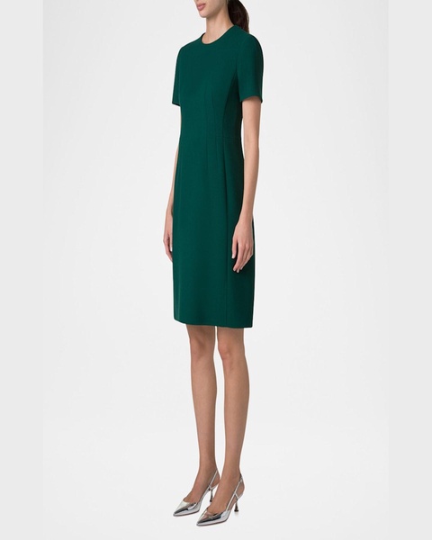Short-Sleeve Wool Crepe Sheath Dress