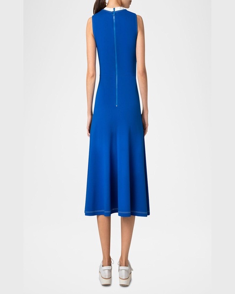Contrast-Neck Sleeveless Signature Jersey Midi Dress