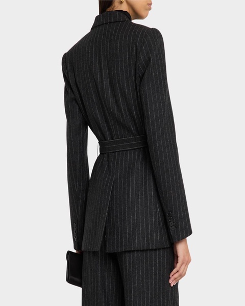 Belted Pinstripe Double-Breasted Blazer